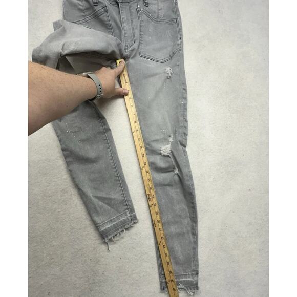 Free People We The Free Jeans Women 28 Gray Denim Paint Splatter Raw Hem Skinny - Picture 8 of 13